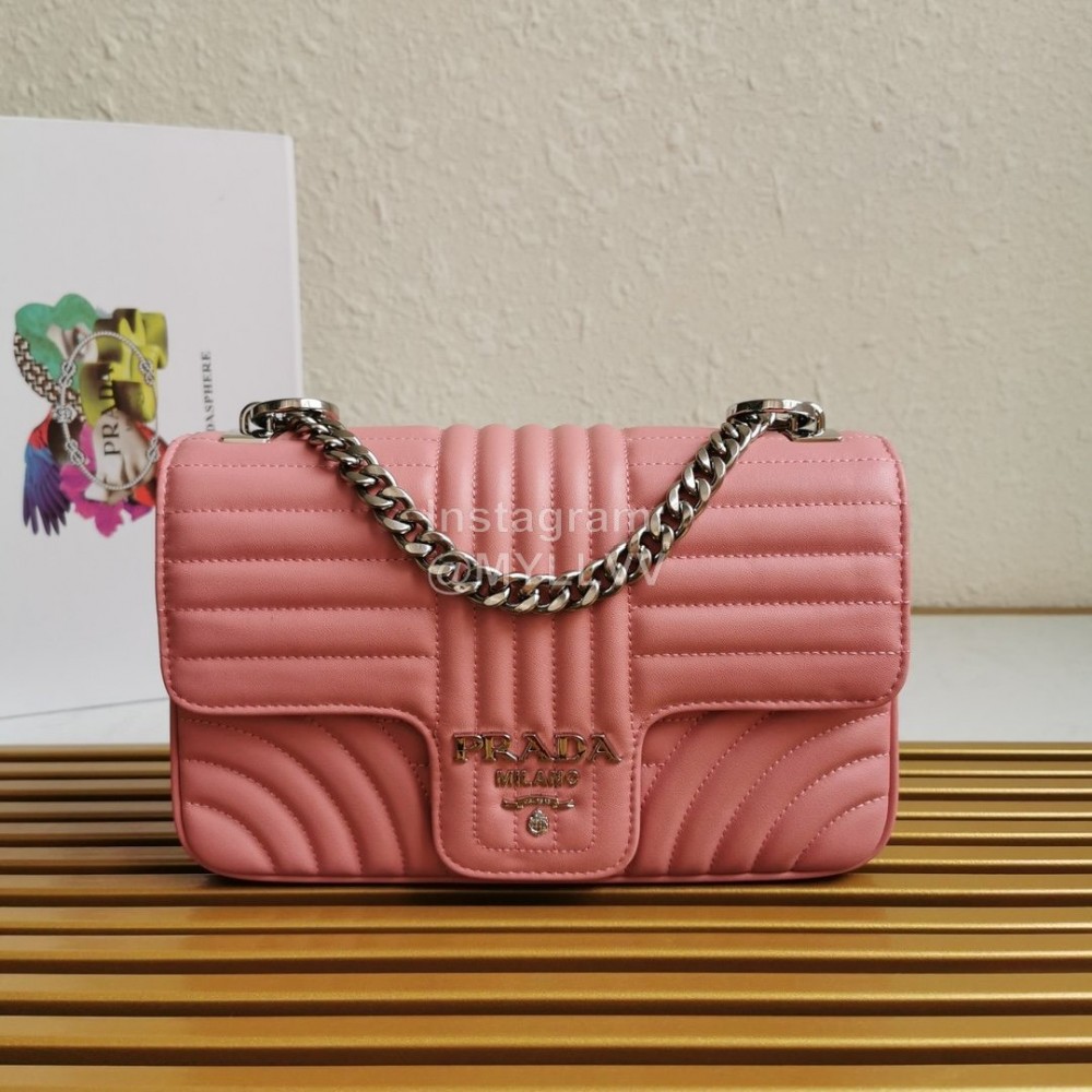 Prada Classic Napa Leather Chain Strap Fashion Bag For Women Rose Red 1bd108