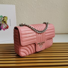 Prada Classic Napa Leather Chain Strap Fashion Bag For Women Rose Red 1bd108