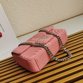 Prada Classic Napa Leather Chain Strap Fashion Bag For Women Rose Red 1bd108