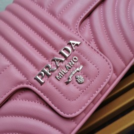 Prada Classic Napa Leather Chain Strap Fashion Bag For Women Rose Red 1bd108