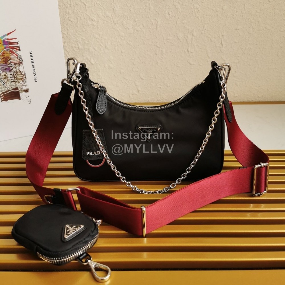Prada Fashion With Small Bag Pendant Double Shoulder Strap Bag For Women Red 1bh204