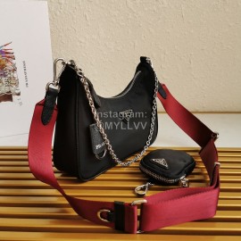 Prada Fashion With Small Bag Pendant Double Shoulder Strap Bag For Women Red 1bh204