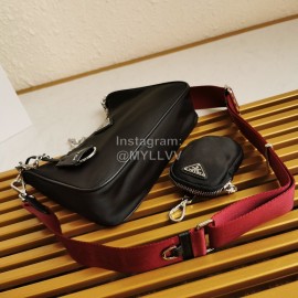 Prada Fashion With Small Bag Pendant Double Shoulder Strap Bag For Women Red 1bh204