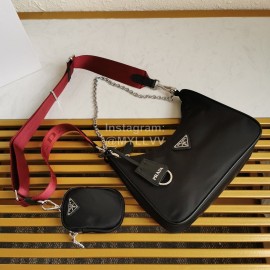 Prada Fashion With Small Bag Pendant Double Shoulder Strap Bag For Women Red 1bh204