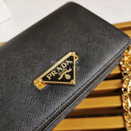 Prada Exquisite Detachable Chain Leather Fashion Bag For Women Black 1bp006