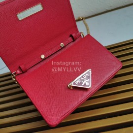 Prada Exquisite Detachable Chain Leather Fashion Bag For Women Red 1bp006