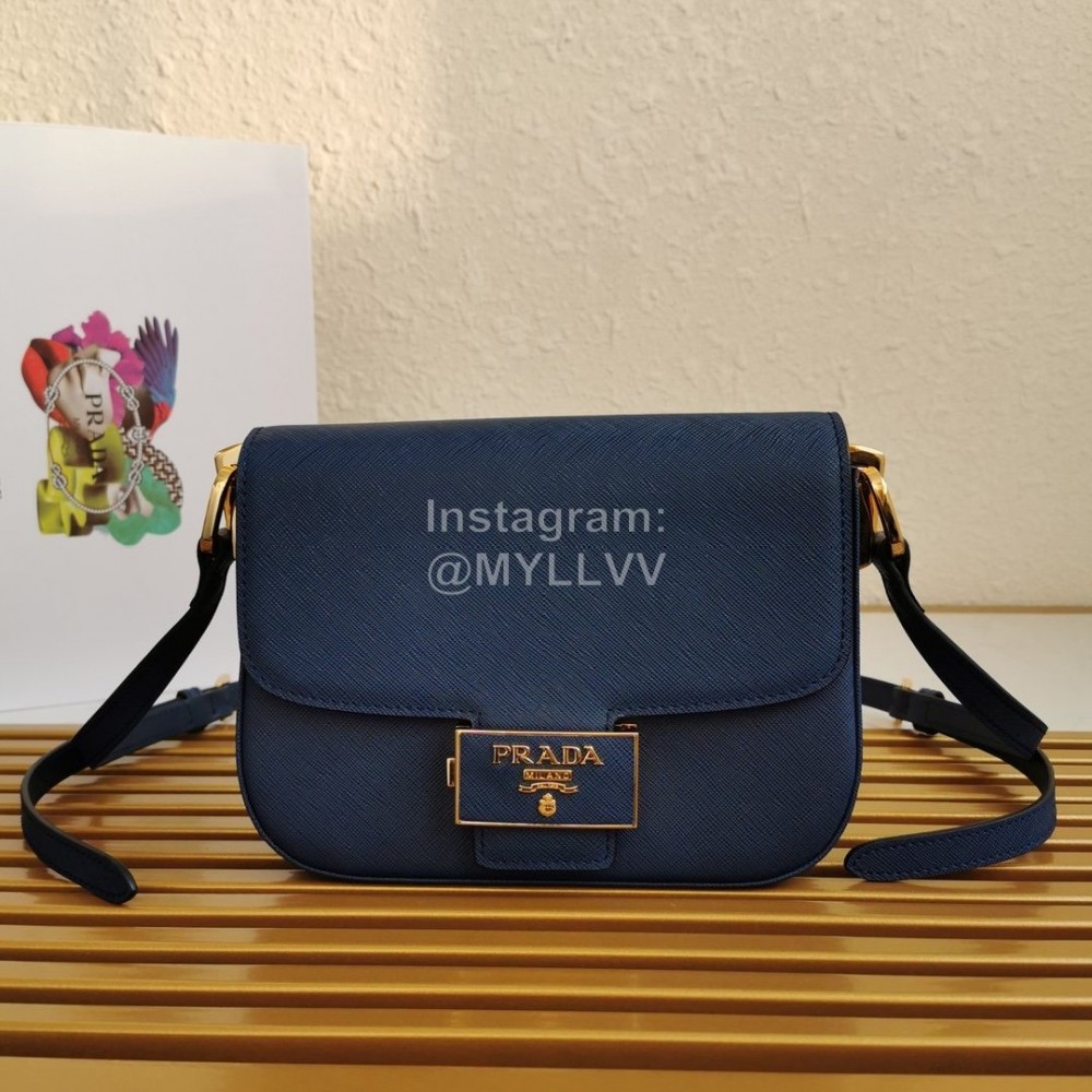 Prada New Flip Closure Elegant Leather Bag For Women Blue 1bd217