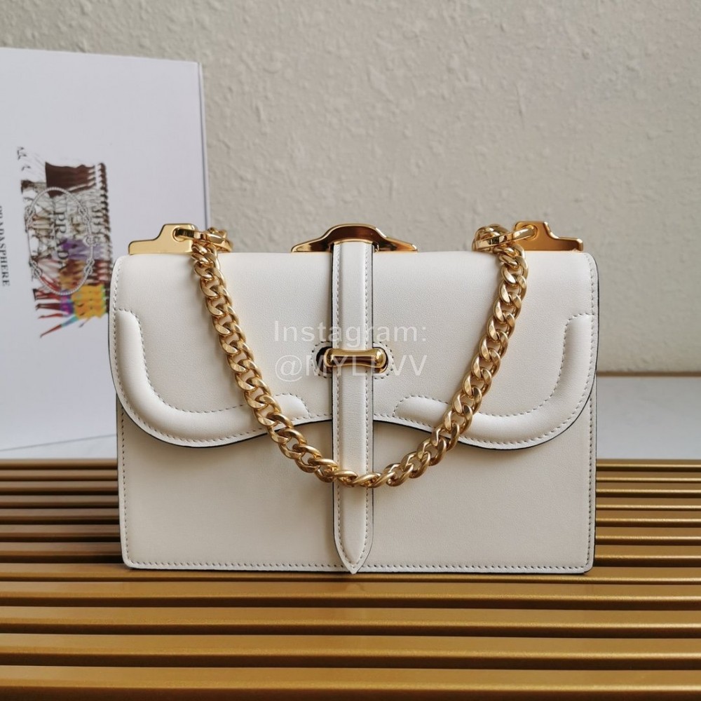 Prada Calfskin Gold Chain Flap Bag For Women White 1bd188