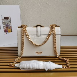 Prada Calfskin Gold Chain Flap Bag For Women White 1bd188