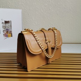 Prada Calfskin Gold Chain Flap Bag For Women Coffee 1bd188