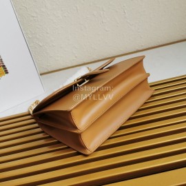 Prada Calfskin Gold Chain Flap Bag For Women Coffee 1bd188