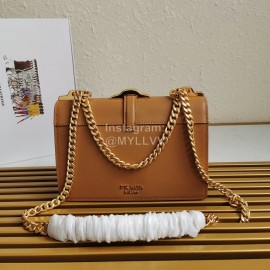 Prada Calfskin Gold Chain Flap Bag For Women Coffee 1bd188
