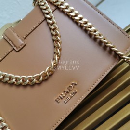 Prada Calfskin Gold Chain Flap Bag For Women Coffee 1bd188