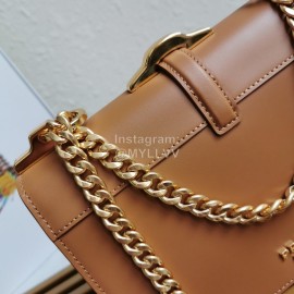 Prada Calfskin Gold Chain Flap Bag For Women Coffee 1bd188