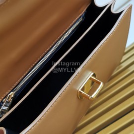 Prada Calfskin Gold Chain Flap Bag For Women Coffee 1bd188