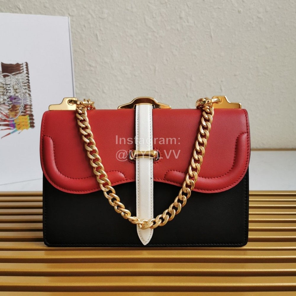 Prada Calfskin Gold Chain Flap Bag For Women Red 1bd188