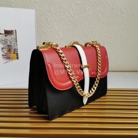 Prada Calfskin Gold Chain Flap Bag For Women Red 1bd188