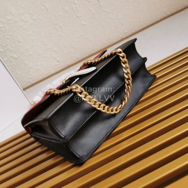 Prada Calfskin Gold Chain Flap Bag For Women Red 1bd188