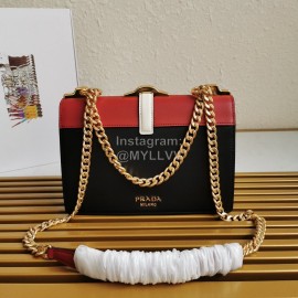 Prada Calfskin Gold Chain Flap Bag For Women Red 1bd188