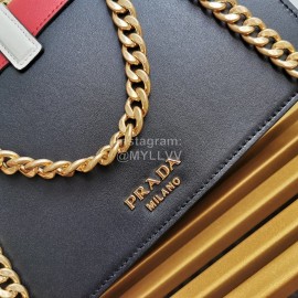 Prada Calfskin Gold Chain Flap Bag For Women Red 1bd188