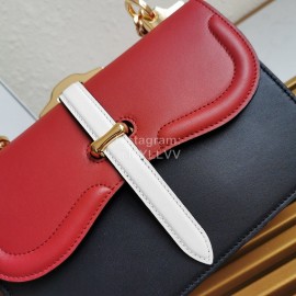 Prada Calfskin Gold Chain Flap Bag For Women Red 1bd188