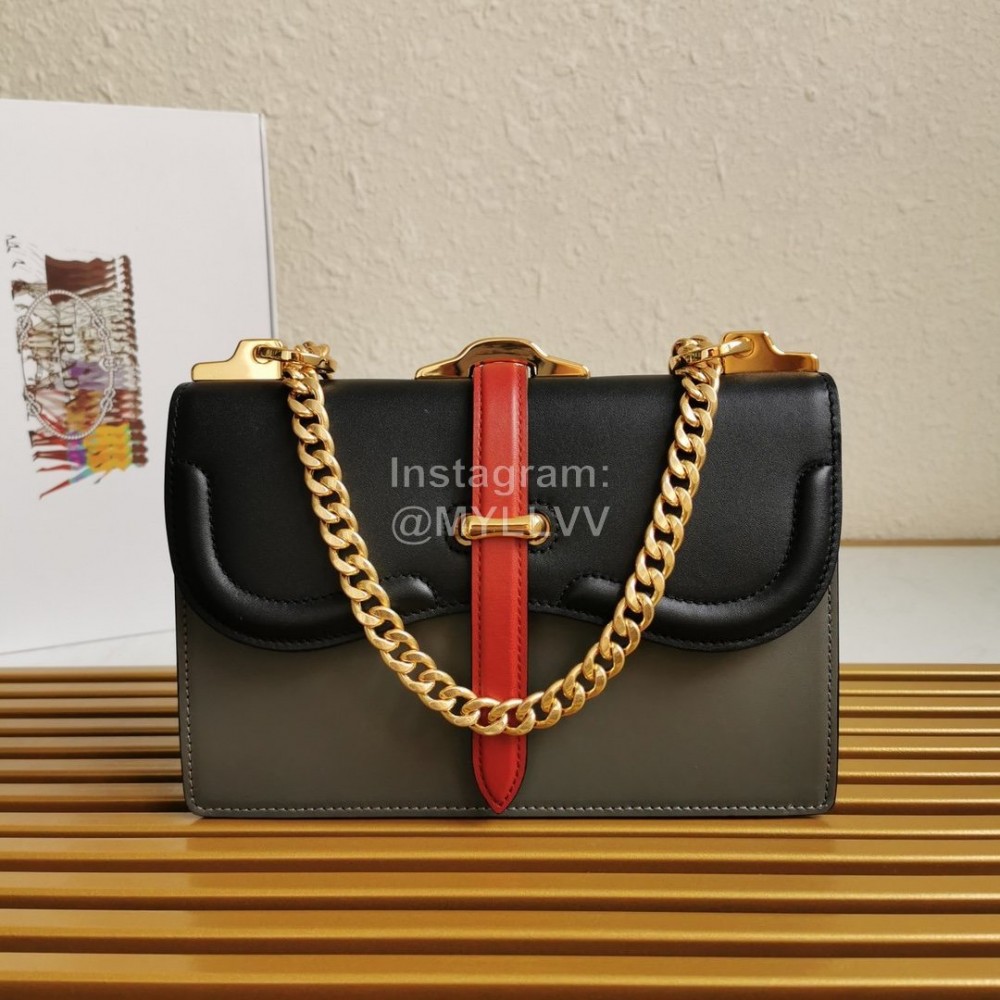 Prada Fashion Calfskin Gold Chain Flap Bag For Women 1bd188