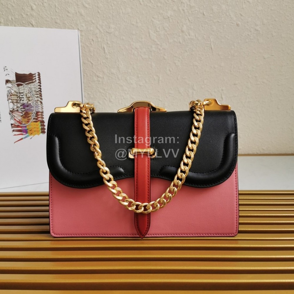 Prada Calfskin Gold Chain Flap Bag For Women Pink 1bd188