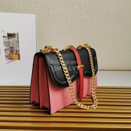 Prada Calfskin Gold Chain Flap Bag For Women Pink 1bd188