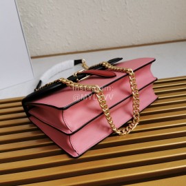 Prada Calfskin Gold Chain Flap Bag For Women Pink 1bd188