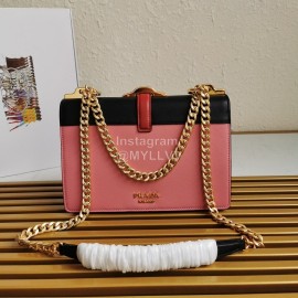 Prada Calfskin Gold Chain Flap Bag For Women Pink 1bd188