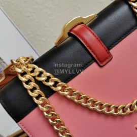 Prada Calfskin Gold Chain Flap Bag For Women Pink 1bd188