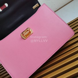 Prada Calfskin Gold Chain Flap Bag For Women Pink 1bd188