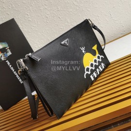 Prada New Cross Leather Whale Pattern Handbag Black 2vh073