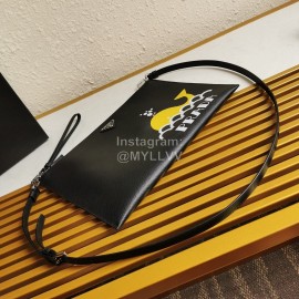 Prada New Cross Leather Whale Pattern Handbag Black 2vh073