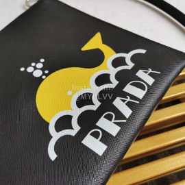 Prada New Cross Leather Whale Pattern Handbag Black 2vh073