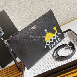 Prada New Cross Leather Whale Pattern Handbag Black 2vh073