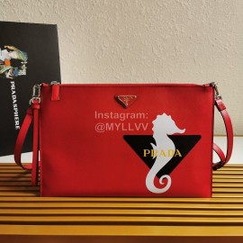 Prada New Cross Leather Whale Pattern Handbag Red 2vh073