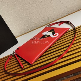Prada New Cross Leather Whale Pattern Handbag Red 2vh073