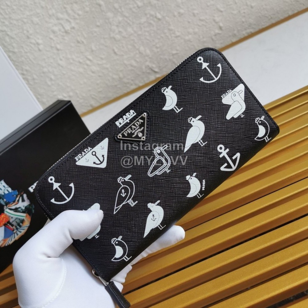 Prada New Cowhide Fashion Black Long Zipper Wallet 2ml317