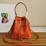 Prada Cross Cowhide Drawstring Bucket Bag Handbag For Women Orange 1be032
