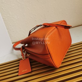 Prada Cross Cowhide Drawstring Bucket Bag Handbag For Women Orange 1be032