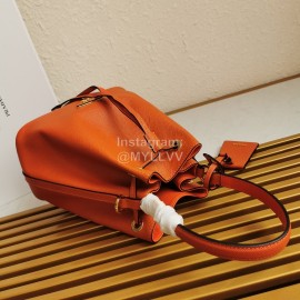 Prada Cross Cowhide Drawstring Bucket Bag Handbag For Women Orange 1be032
