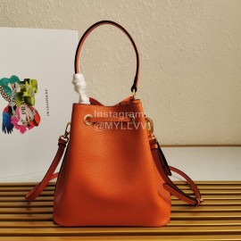 Prada Cross Cowhide Drawstring Bucket Bag Handbag For Women Orange 1be032