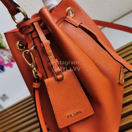 Prada Cross Cowhide Drawstring Bucket Bag Handbag For Women Orange 1be032