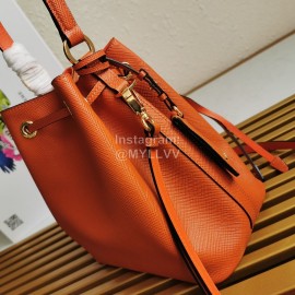 Prada Cross Cowhide Drawstring Bucket Bag Handbag For Women Orange 1be032