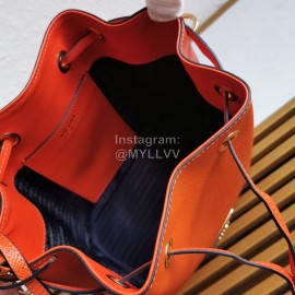 Prada Cross Cowhide Drawstring Bucket Bag Handbag For Women Orange 1be032