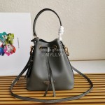Prada Cross Cowhide Drawstring Bucket Bag Handbag For Women Gray 1be032