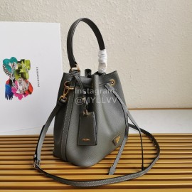 Prada Cross Cowhide Drawstring Bucket Bag Handbag For Women Gray 1be032