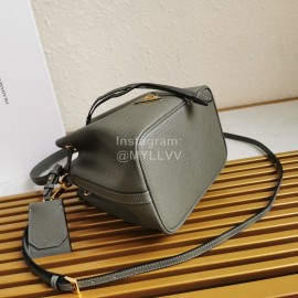 Prada Cross Cowhide Drawstring Bucket Bag Handbag For Women Gray 1be032