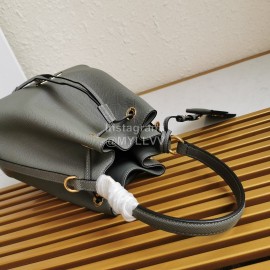 Prada Cross Cowhide Drawstring Bucket Bag Handbag For Women Gray 1be032